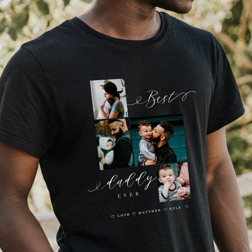 Best Daddy Ever Script Family Photo Keepsake Black Tri_Blend Shirt