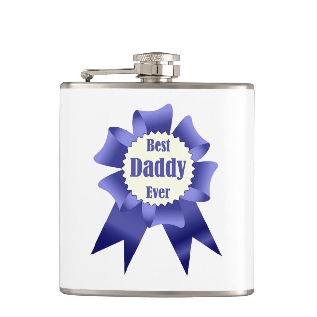 Best Daddy Ever winner award ribbon for Father Flask (Front)