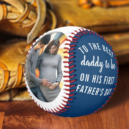 Best Daddy to Be 2 Photo First Fathers Day Blue Baseball