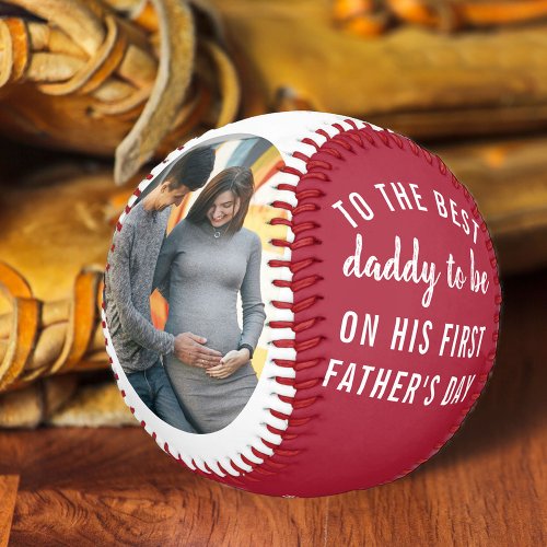Best Daddy to Be 2 Photo First Fathers Day Red Baseball