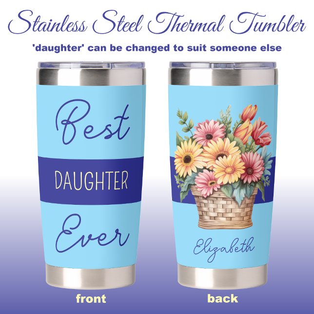 Best daughter ever gerbera flowers blue insulated tumbler (Creator Uploaded)