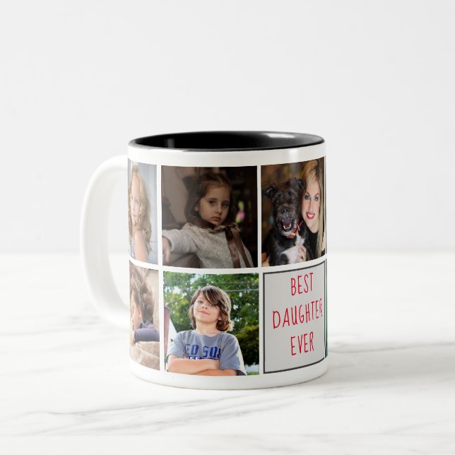 Best Daughter Ever Monogram Photo Collage Trendy Two-Tone Coffee Mug (Front Left)