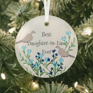 Best Daughter-in-Law Ever Floral Botanical Birds Glass Ornament