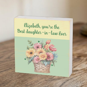 Best daughter-in- law ever flowers green rustic wooden box sign