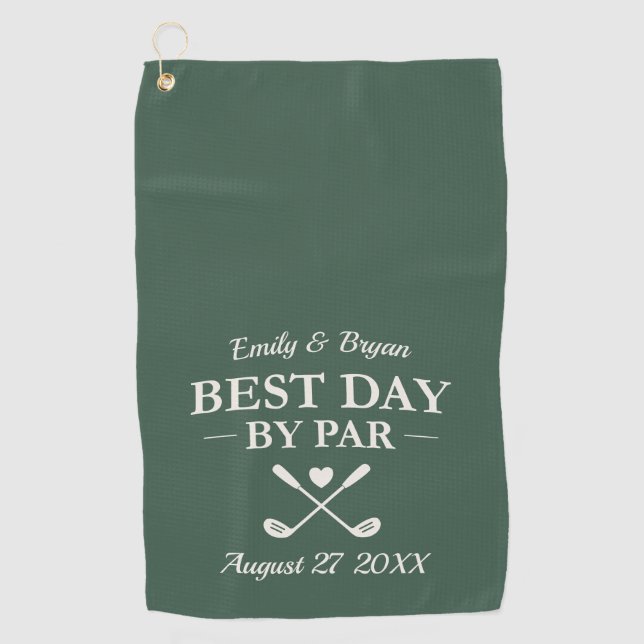 Best Day by Par Modern Personalized Wedding Golf Towel (Front)