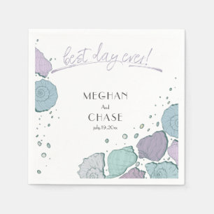 Best Day Ever Beach Seashells Dusty Blue Lilac Napkins