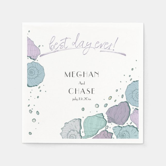 Best Day Ever Beach Seashells Dusty Blue Lilac Napkins (Front)