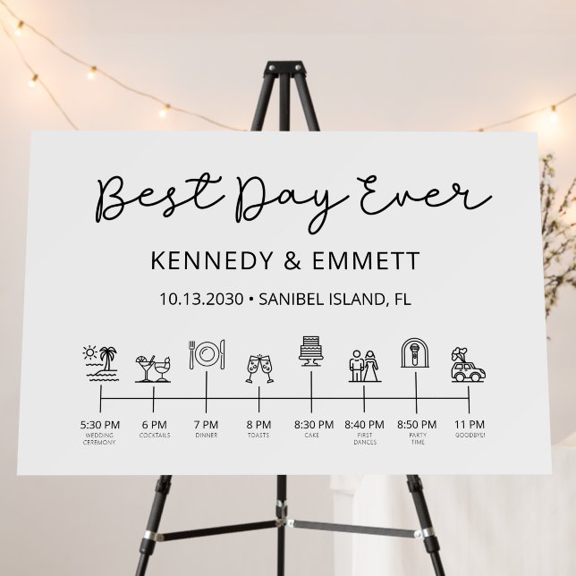 Best Day Ever Beach Wedding Day Timeline Foam Board (In Situ (Stand))