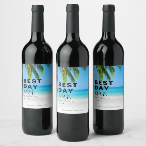 Best Day Ever Beach Wedding Wine Label