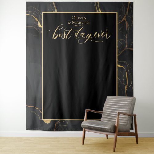 Best Day Ever Black Marble Wedding Photo Backdrop