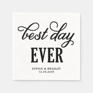 Best Day Ever Black Modern Calligraphy Wedding Napkins