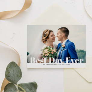 BEST DAY EVER, bold text wedding thank you card