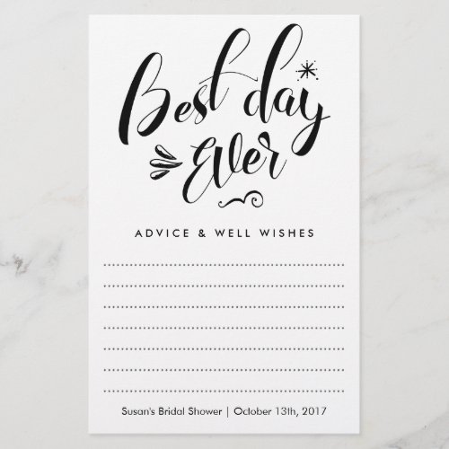 Best Day Ever Bridal Shower Advice Card