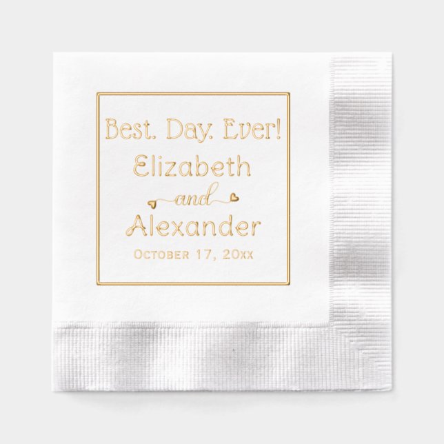Best. Day. Ever! Bride Groom Names Typography Foil Napkins (Front)