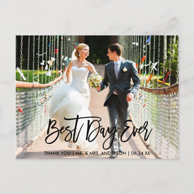 Best Day Ever Brush Script Wedding Thank You B Postcard (Front)