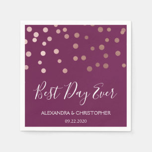 Best Day Ever Burgundy Confetti Wedding Napkins