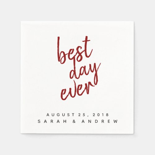 Best Day Ever Burgundy Red Wedding Cocktail Napkin