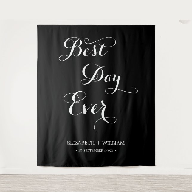 Best Day Ever Calligraphy Wedding Photo Backdrop (Front)