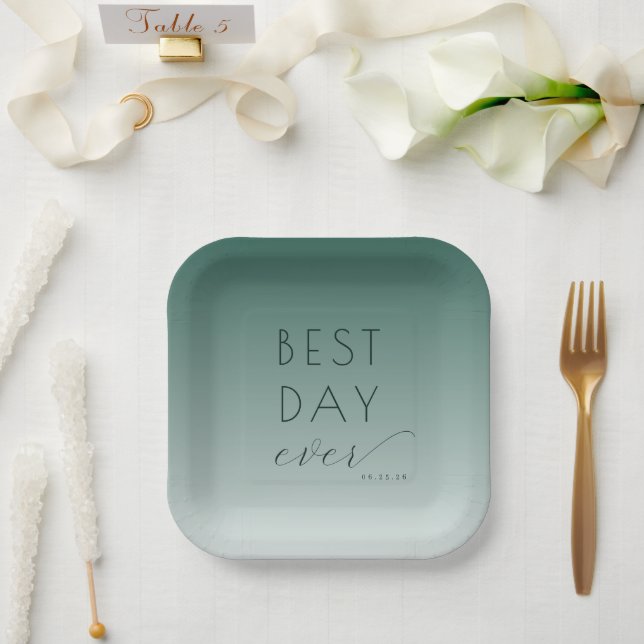 Best Day Ever Celebration Teal Gradient Paper Plates (Wedding)