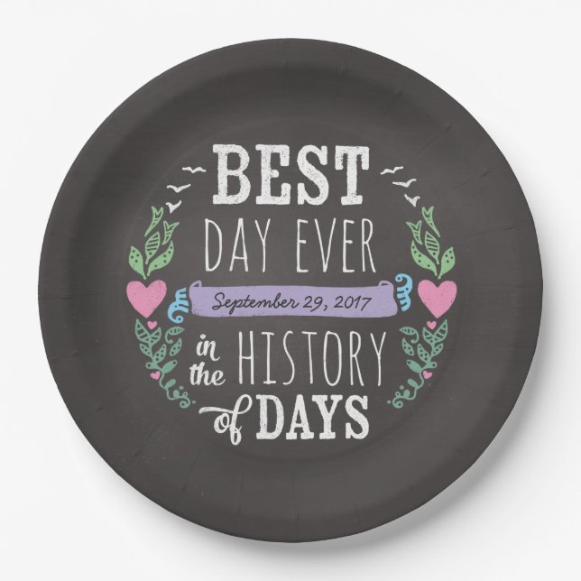 Best Day Ever Chalkboard Wedding Date Paper Plates (Front)