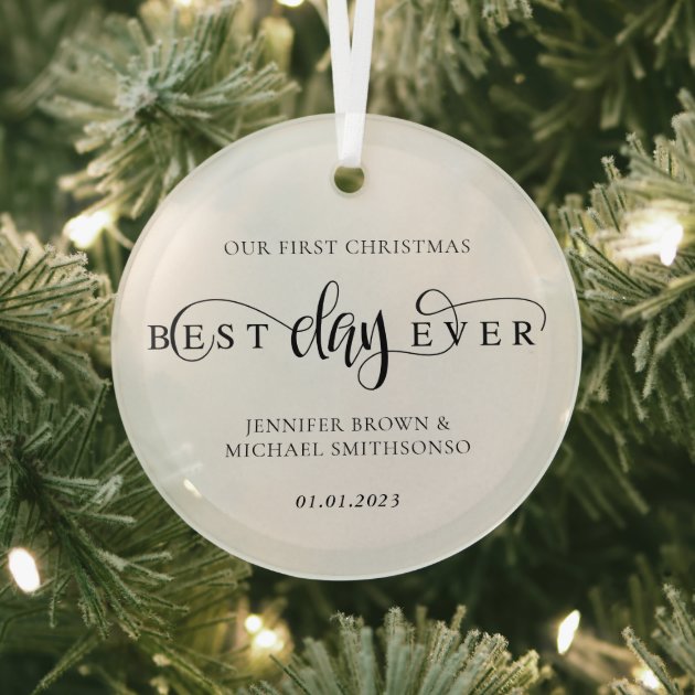 Best Day Ever Christmas Script Glass Ornament