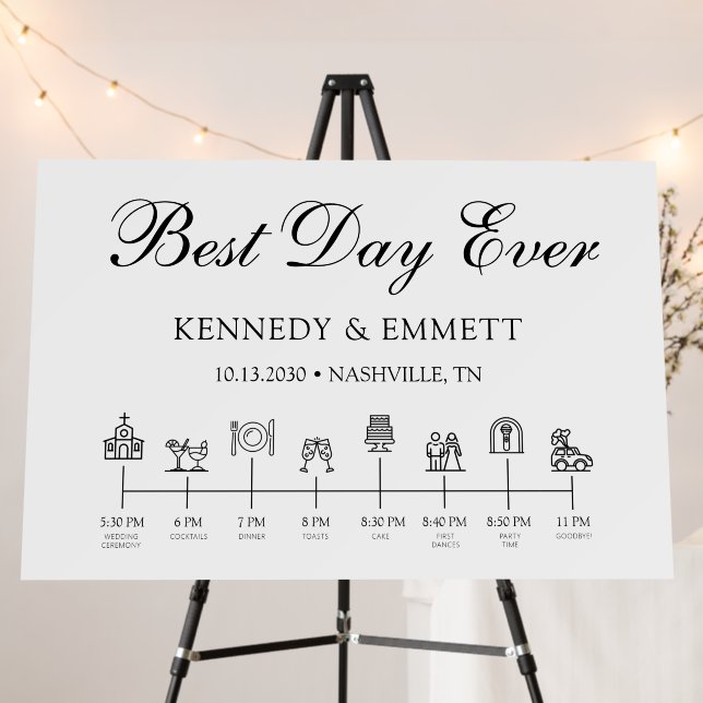 Best Day Ever Church Wedding Timeline Foam Board (In Situ (Stand))