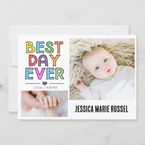 Best Day Ever Colorful Birth Announcement Card