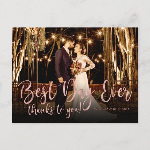 Best Day Ever Cute Script Photo Wedding Thank You Postcard