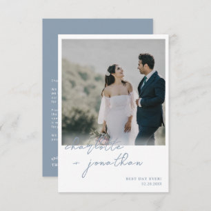Best Day Ever Dusty Blue Script Photo Wedding Thank You Card