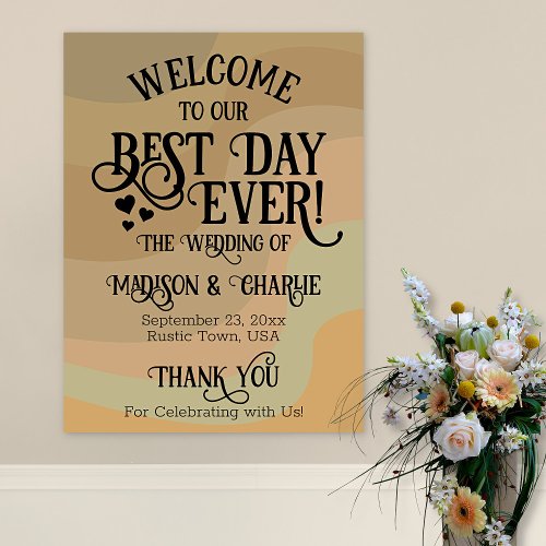 Best Day Ever Earthtone Retro Wedding Welcome Poster