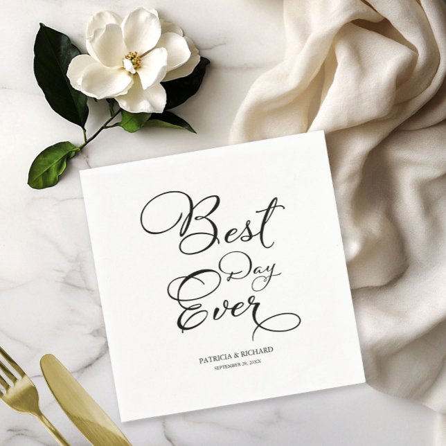 Best Day Ever - Elegant Black Script  Wedding Napkins (Creator Uploaded)