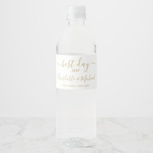 Best Day Ever Elegant Gold Script Wedding Water Bottle Label