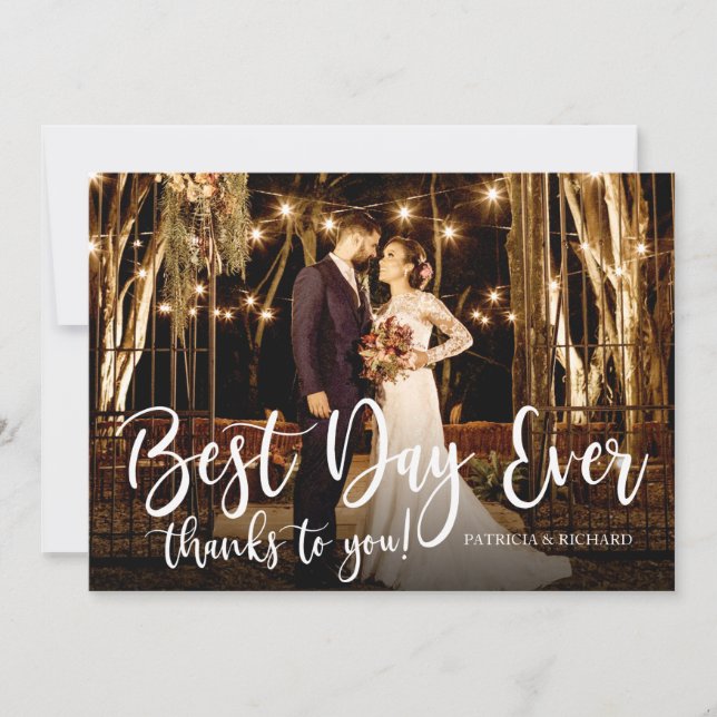 Best Day Ever Elegant Photo Wedding Thank You Card (Front)