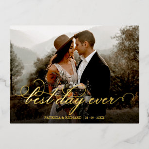 Best Day Ever Elegant Photo Wedding Thank You Foil Holiday Postcard