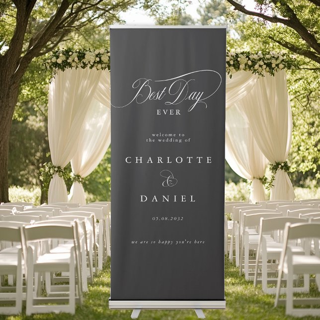 BEST DAY EVER!  Elegant, Wedding Banner (BEST DAY EVER! Elegant, Black Wedding Banner with your names, date, text. Elegant, modern, minimal.)