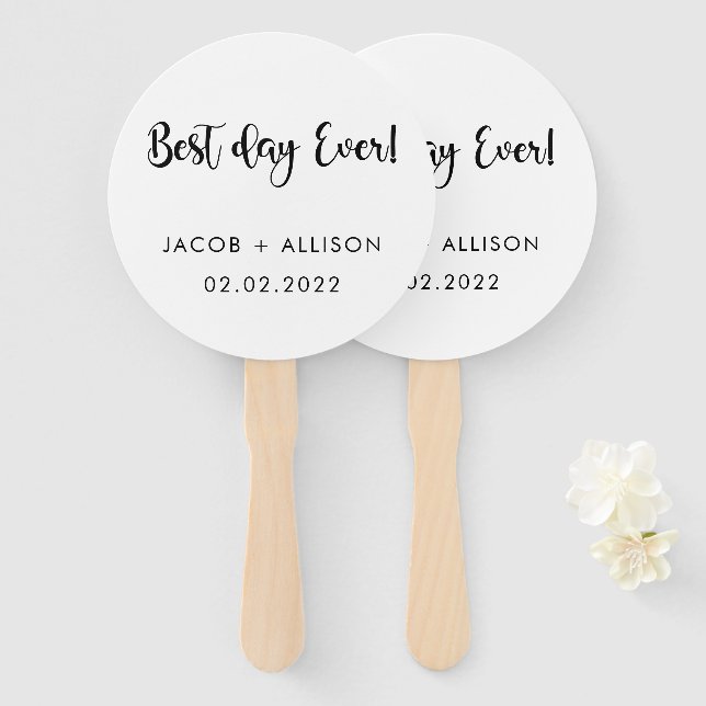 best day ever elegant wedding favor  hand fan (Front and Back)