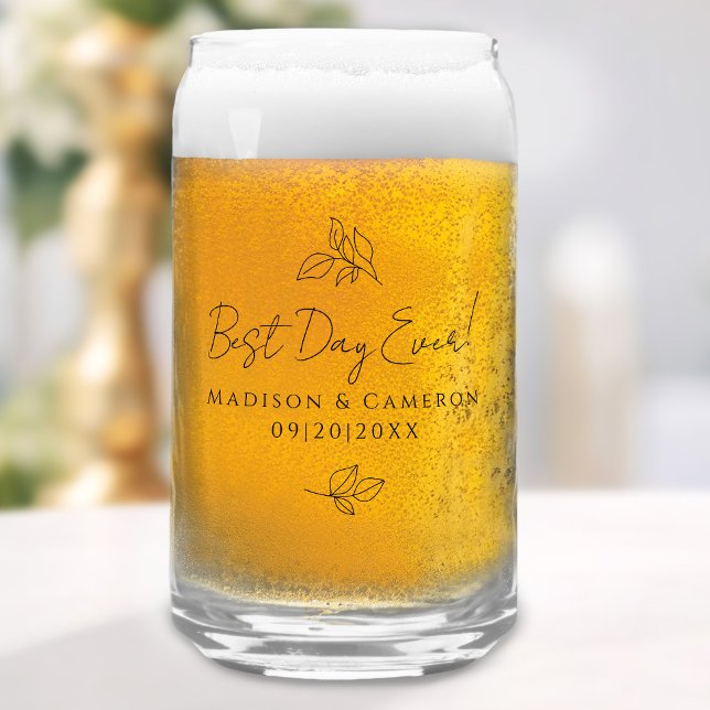 Best Day Ever Elegant Wedding Leaves Black Party Can Glass (Best Day Ever Elegant Wedding Leaves Black Party Can Glass)