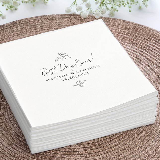 Best Day Ever Elegant Wedding Leaves Black & White Napkins (Best Day Ever Elegant Wedding Leaves Black & White Napkins)