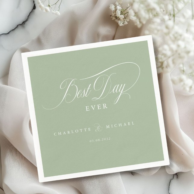 BEST DAY EVER!  Elegant, Wedding Napkins (Elegant, "BEST DAY EVER! " Wedding Napkin with your name and date.)
