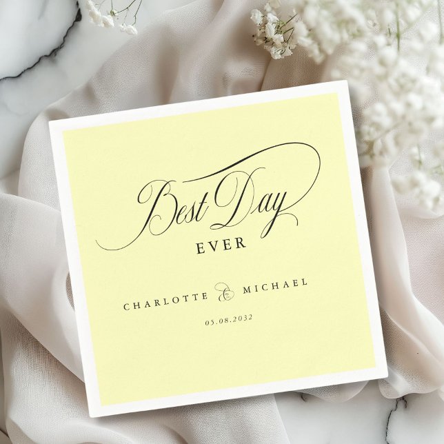 BEST DAY EVER!  Elegant, Wedding Napkins (Elegant, "BEST DAY EVER! " Wedding Napkin with your name and date.)