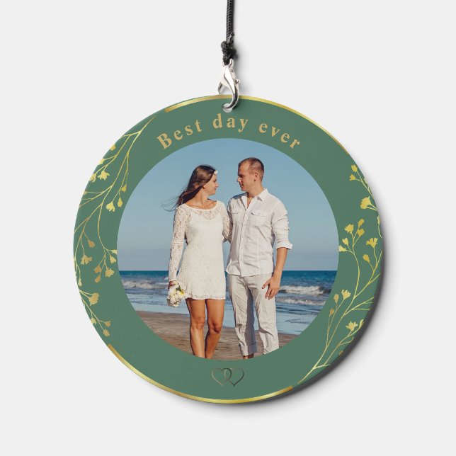 Best Day Ever Elegant Wedding Personalized Photo  Wind Chime (Front)