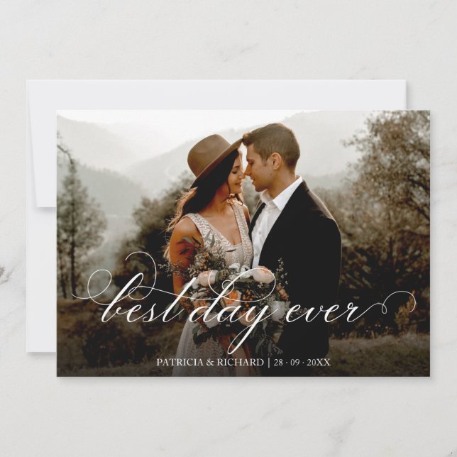 Best Day Ever Elegant Wedding Thank You Photo Card (Front)