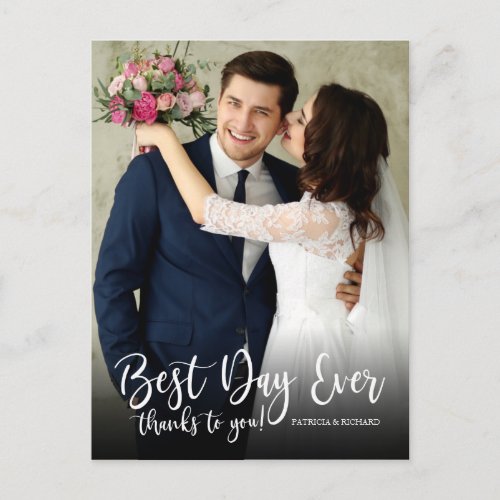 Best Day Ever Elegant Wedding Thank You Photo Postcard