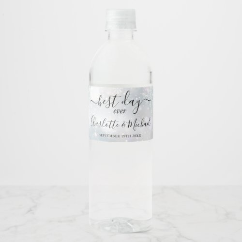 Best Day Ever Elegant Winter Snowflakes Wedding Water Bottle Label