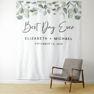 Best Day Ever Eucalyptus Greenery Wedding Tapestry