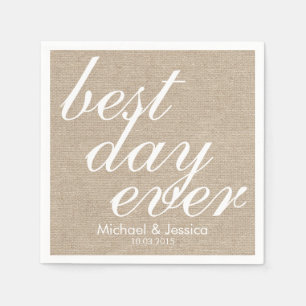 Best day ever faux burlap rustic chic wedding name paper napkins