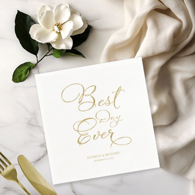 Best Day Ever Gold Faux Foil Script Wedding Napkins (Creator Uploaded)
