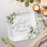 Best Day Ever Gold Greenery Wedding Paper Plates<br><div class="desc">Prepare to embark on a magical journey of love with our breathtaking wedding suite, crafted especially for lovers of nature! This fabulous collection is the ultimate addition to your dreamy garden party or enchanting nature-themed celebration. It includes everything you could possibly need, from a stunning welcome sign to personalized napkins...</div>