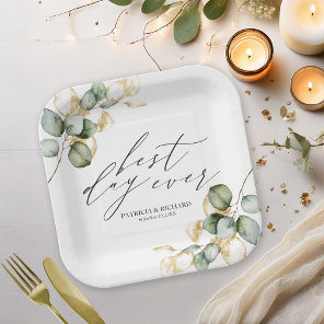 Best Day Ever Gold Greenery Wedding Paper Plates