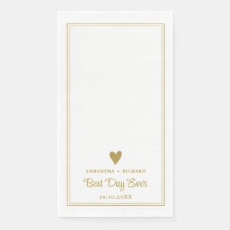 Best Day Ever Gold Heart Wedding Personalized Paper Guest Towels